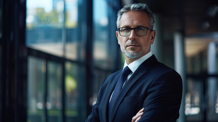 Fototapeta premium business businessman office mature middle aged meeting man portrait corporate manager, with empty copy space