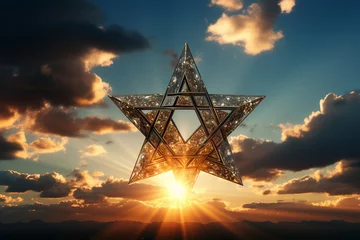 Fotobehang Christian illustration made with generative AI of star of david symbol on blue background © deagreez