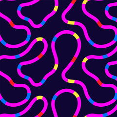 Cute colorful line doodle seamless pattern with squiggles. Creative minimalist style art background for children or trendy design with basic shapes. Simple party confetti texture