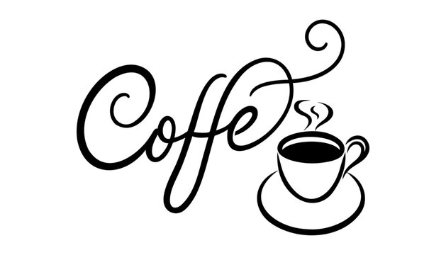 Coffee vector logo, typography, sign in black and white. Advertising poster or template design. Hand written with a brush vector calligraphy isolated on white background.