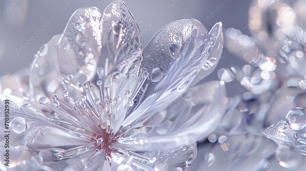 Wall mural transparent glassy flowers closeup