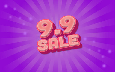 9.9 special offer banner with Purple and Pink background, Sun rays. Use for social media and website. Discount up to 50% off. Sales or promotion campaign.