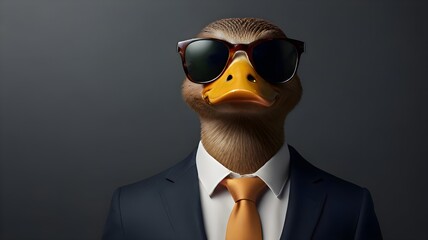 Animal duck portraits Cool business animal in sunglass 