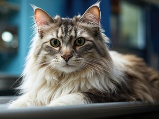 Majestic Maine Coon Cat Lounging in a Home Setting - 770937121