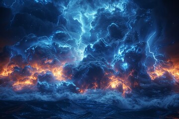 Dynamic Blue and Orange Cloud With Lightning
