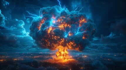 Massive Fire and Lightning Cloud - obrazy, fototapety, plakaty