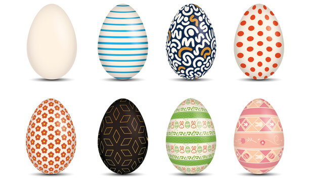 Set of colorful easter eggs with different colors and decorations