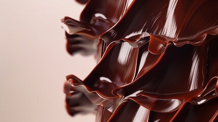 Delightful chocolate ribbons delicately draping down the sides of a cake, against a transparent background, evoking a sense of pure indulgence and decadence.