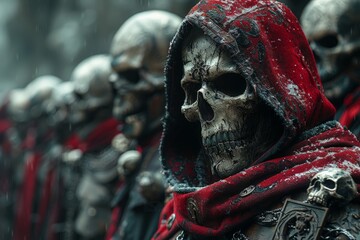 Row of Skulls With Red Scarves