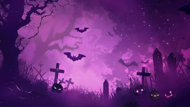 anime Halloween background purple seamless loop animation 4k video.