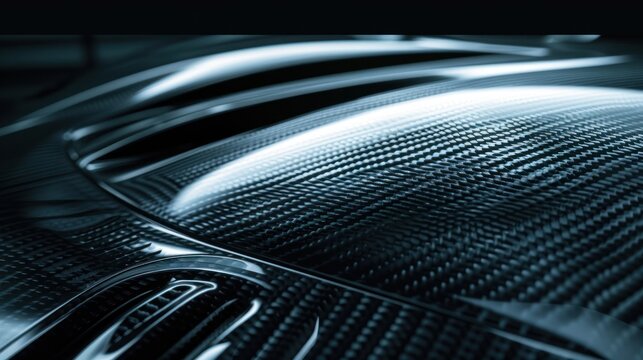 Aerodynamics stylist carbon texture of car body covers on dark view background. AI generated image