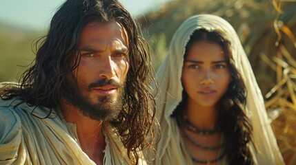 Man and Woman Dressed as Jesus - obrazy, fototapety, plakaty