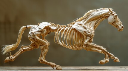 Running Horse Skeleton: Intricate Sculpture