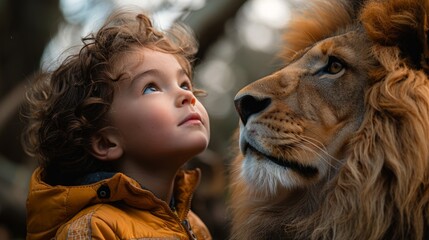 Young Boy Observing Lion © Ilugram