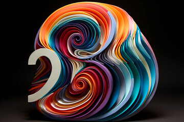 Paper Art quilling sculpture circular layers rainbow colors.