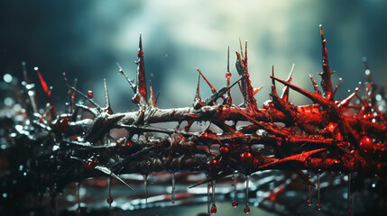 Crown of thorns of Jesus Christ with drops of blood - obrazy, fototapety, plakaty