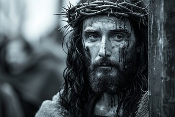Man Wearing Crown of Jesus - obrazy, fototapety, plakaty