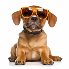 Cute funny puppy wearing sunglasses - obrazy, fototapety, plakaty