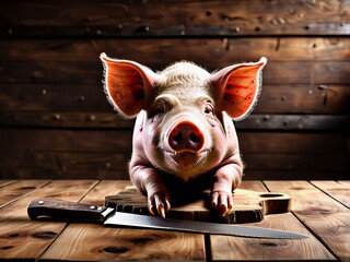Schweinefleisch auf der Schlachteplatte. Generative KI - obrazy, fototapety, plakaty