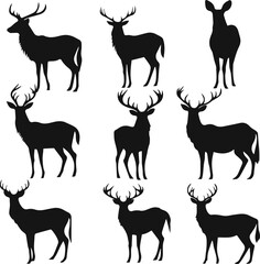 vector deer silhouette set