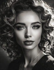 Intense Noir Elegance: Sensual Portrait of a Woman with Voluminous Curls