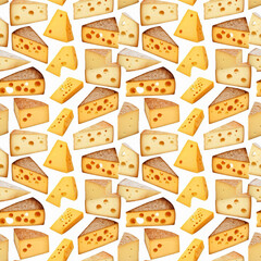 Abstract seamless food pattern with pieces of hard cheese