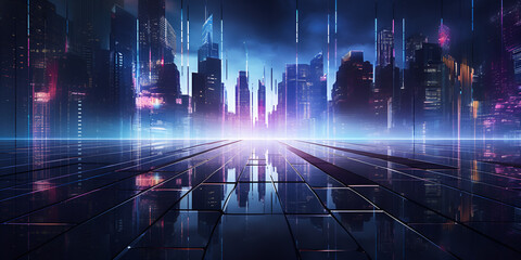 Paisagem urbana cyberpunk onde ruas encharcadas de neon encontram arquitetura futurista mergulhe em uma metrópole de alta tecnologia de realidade aumentada e areia urbana ia generativa
 - obrazy, fototapety, plakaty