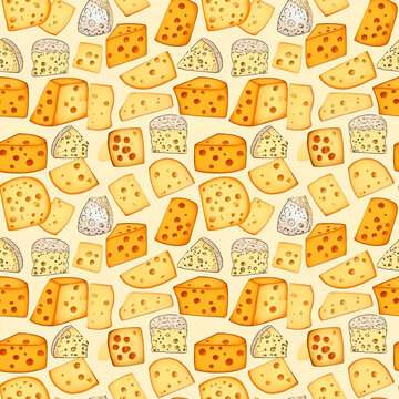 Abstract seamless food pattern with pieces of hard cheese
