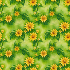 Abstract seamless natural pattern with flowers and leaves