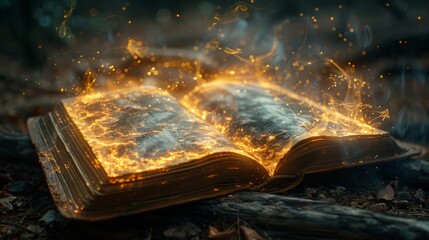 Ancient Book Emits Flames - obrazy, fototapety, plakaty