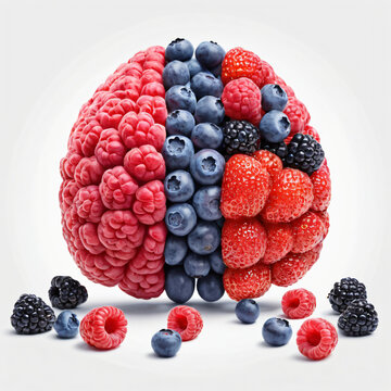 Brain anatomy made from fresh berries. The benefits of fruits for the mind, vegetarianism