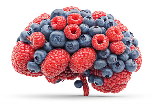 Brain anatomy made from fresh berries. The benefits of fruits for the mind, vegetarianism