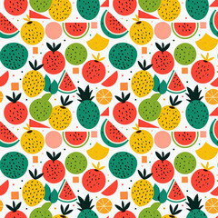 Abstract seamless grocery flat shape pattern with various fruits