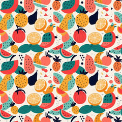 Abstract seamless grocery flat shape pattern with various fruits