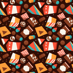 Abstract seamless food pattern with pieces of chocolate