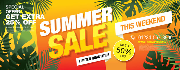 summer sale banner layout design, vector illustration - obrazy, fototapety, plakaty
