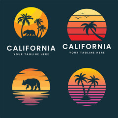 set bundle beach california with bear summer time, summer beach sunshine vector design artwork - obrazy, fototapety, plakaty
