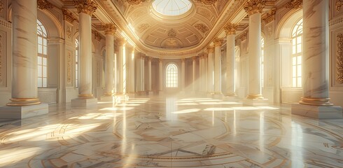 Empty Luxury Hall Radiating Classical Art Echoes in High Definition - obrazy, fototapety, plakaty