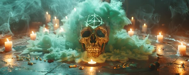 Ritual Circle's Veiled Secrets: A Green Smoke Medicine Skull Revealed