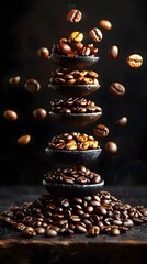 Artfully Stacked Roasted Coffee Beans Showcasing Flavorful Composition