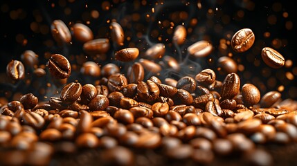 Flavorful Roasted Coffee Beans in Closeup View with Warm Tones