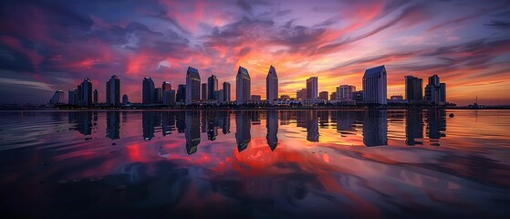 San Diego, California wide most panoramic iconic city sunset skyline - Generative AI