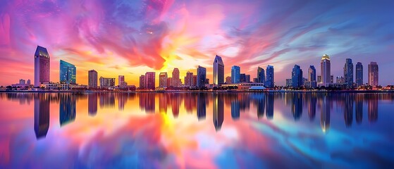 San Diego, California wide most panoramic iconic city skyline - Generative AI - obrazy, fototapety, plakaty