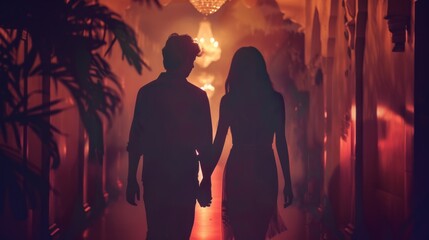 Couple Walking in Romantic Ambiance