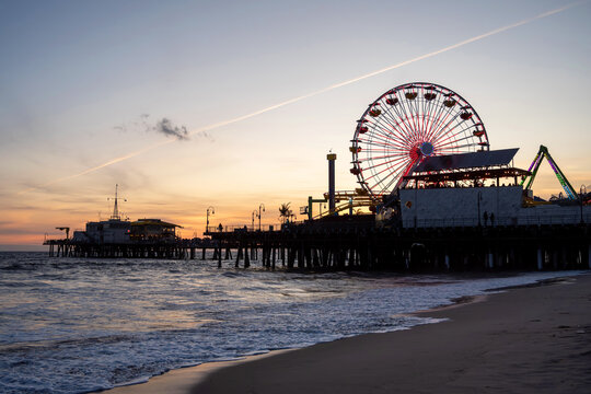 Santa Monica pier At Dusk with amusement Park