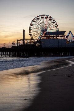 Santa Monica pier At Dusk with amusement Park