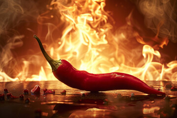 A burning red hot chili pepper