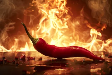Zelfklevend Fotobehang A burning red hot chili pepper © Emanuel