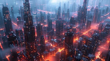 Fototapeta premium A futuristic cityscape with holographic pathways