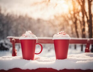 cup of hot coffee in winter